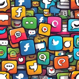 Cute happy social media marketing chat icon