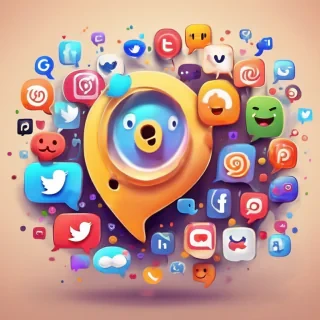 Cute happy social media marketing chat icon