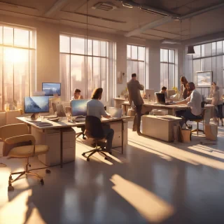16k hd high quality photorealistic of people working in a office