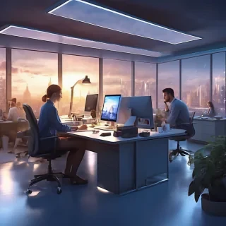 16k hd high quality photorealistic of people working in a office