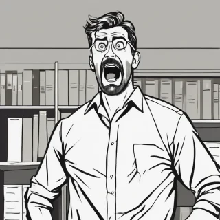 a man standing waist up wearing a office shirt looking amazed