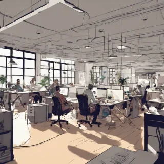 people working studio office open floor plan