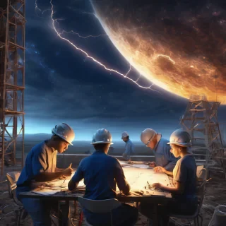 32k hd high quality photorealistic image of people working on a astroid