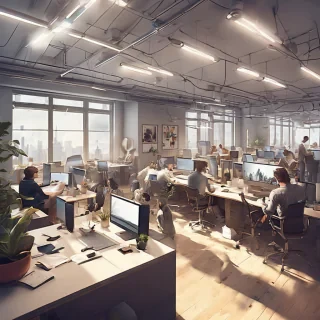 people working studio office open floor plan