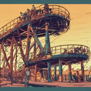 people working on a rollercoster