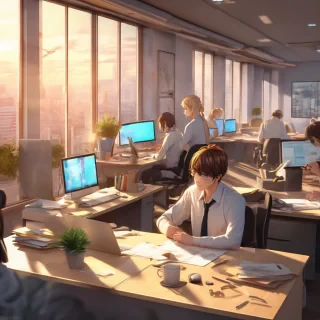 16k hd high quality photorealistic of people working in a office