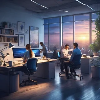 16k hd high quality photorealistic of people working in a office
