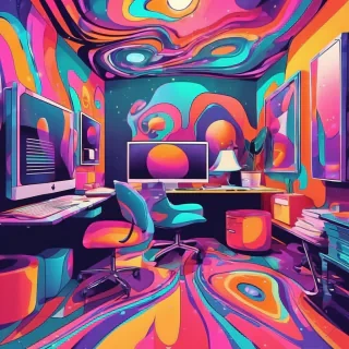 Trippy office in abstract style
