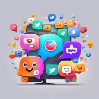 Cute happy social media marketing chat icon