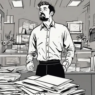 a man standing waist up wearing a office shirt looking amazed