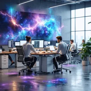 16k hd high quality photorealistic of people working in a office  in the art style abstract