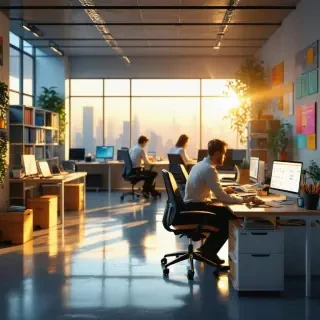 16k hd high quality photorealistic of people working in a office