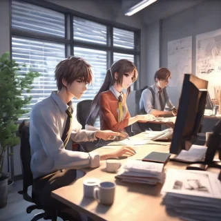 16k hd high quality photorealistic of people working in a office
