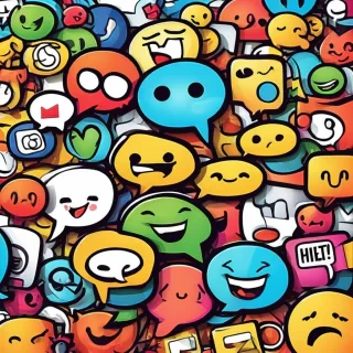 Cute happy social media marketing chat icon