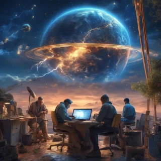32k hd high quality photorealistic image of people working on a astroid