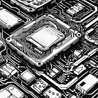 computer chip black and white coloring book style