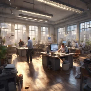 16k hd high quality photorealistic of people working in a office