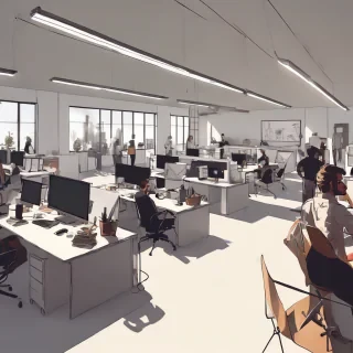 people working studio office open floor plan