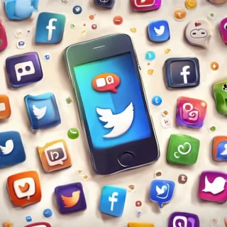 Cute happy social media marketing chat icon