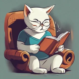 cat reading a book