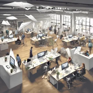 people working studio office open floor plan