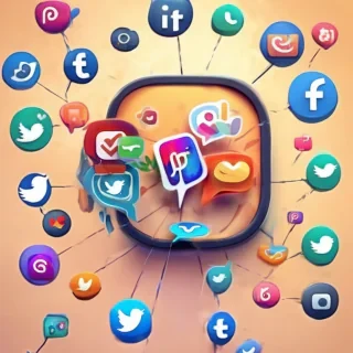 Cute happy social media marketing chat icon