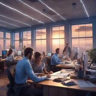 16k hd high quality photorealistic of people working in a office