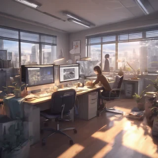 16k hd high quality photorealistic of people working in a office