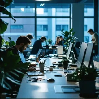 16k hd high quality photorealistic of people working in a office