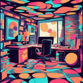 Trippy office in abstract style