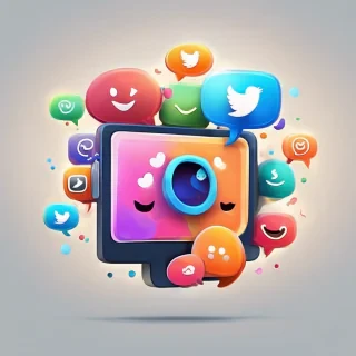 Cute happy social media marketing chat icon