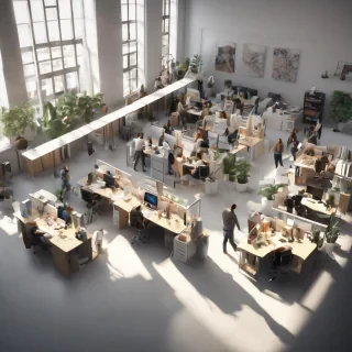 lots of people working in a studio esk office