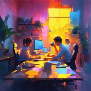 16k hd high quality people working in a office in abstract style