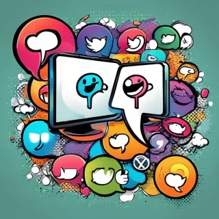 Cute happy social media marketing chat icon