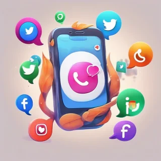 Cute happy social media marketing chat icon