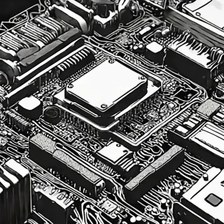 computer chip black and white coloring book style