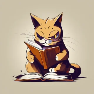 cat reading a book