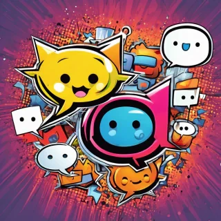 Cute happy social media marketing chat icon