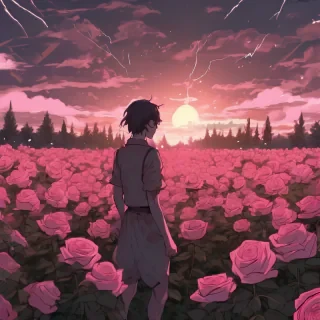 field of pink roses giant roses like a forest