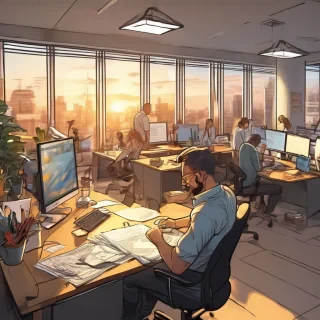 16k hd high quality photorealistic of people working in a office