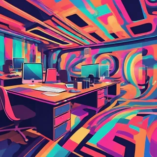 Trippy office in abstract style