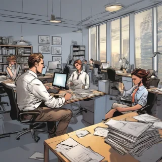 16k hd high quality photorealistic of people working in a office
