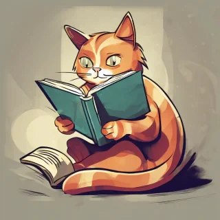 cat reading a book