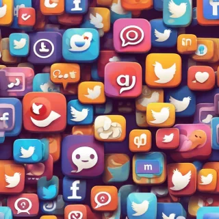 Cute happy social media marketing chat icon