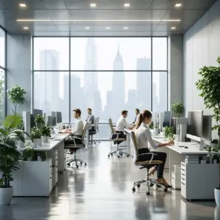 32k hd high quality photorealisticn image of people working in a office  fantasy art office