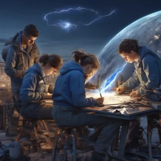 32k hd high quality photorealistic image of people working on a astroid
