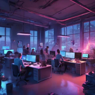 16k hd high quality photorealistic of people working in a office
