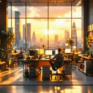 16k hd high quality photo realistic office withj people working