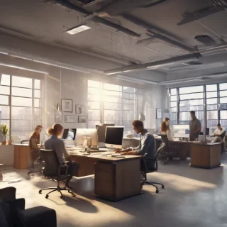 16k hd high quality photorealistic of people working in a office