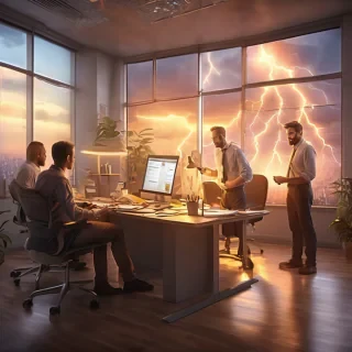 16k hd high quality photorealistic of people working in a office